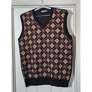 Paul Jones Argyle V Neck Sweater Vest‎ Men's Size XL Brown